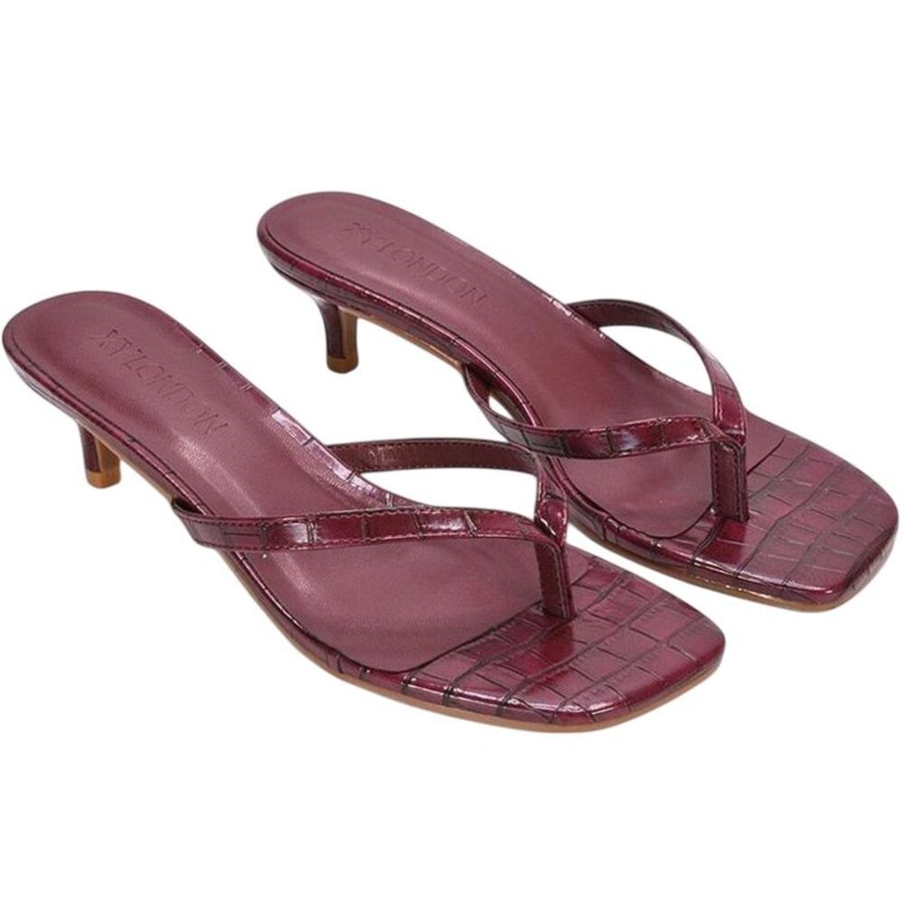 XY London Womens/Ladies Jane Toe Post Low Kitten Heel Mule Sandals / Burgundy